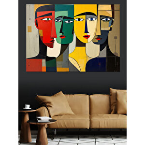 Soyut Renkli Yüz Kompozisyonu Dekoratif Kanvas - Mdf Ahşap Tablo
