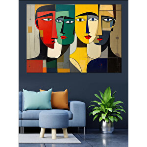 Soyut Renkli Yüz Kompozisyonu Dekoratif Kanvas - Mdf Ahşap Tablo