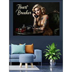 Dövmeli Kalp Kıran Sarışın Kadın Dekoratif Kanvas - Mdf Ahşap Tablo