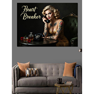 Dövmeli Kalp Kıran Sarışın Kadın Dekoratif Kanvas - Mdf Ahşap Tablo