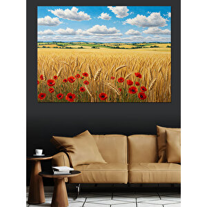 Gelinciklerle Dolu Buğday Tarlası Dekoratif Kanvas - Mdf Ahşap Tablo 100x140 cm