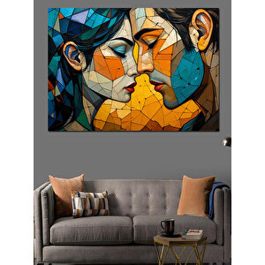 Soyut Öpüşen Yüzler Kompozisyonu Dekoratif Kanvas - Mdf Ahşap Tablo