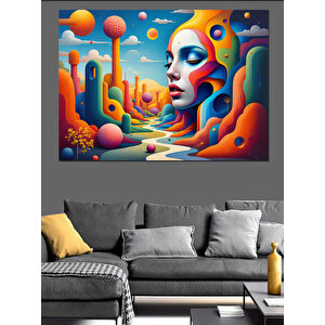 Renkli Soyut Kadın Yüzü Dekoratif Kanvas - Mdf Ahşap Tablo 70x100 cm