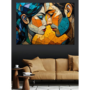 Soyut Öpüşen Yüzler Kompozisyonu Dekoratif Kanvas - Mdf Ahşap Tablo 100x140 cm
