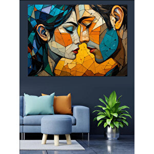 Soyut Öpüşen Yüzler Kompozisyonu Dekoratif Kanvas - Mdf Ahşap Tablo 100x140 cm