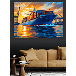 Yük Gemisi Deniz Üstünde Dekoratif Kanvas - Mdf Ahşap Tablo