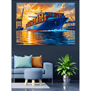 Yük Gemisi Deniz Üstünde Dekoratif Kanvas - Mdf Ahşap Tablo