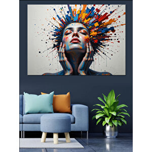 Patlayan Renklerle Kadın Yüzü Dekoratif Kanvas - Mdf Ahşap Tablo 100x140 cm
