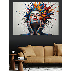 Patlayan Renklerle Kadın Yüzü Dekoratif Kanvas - Mdf Ahşap Tablo