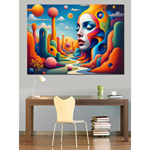 Renkli Soyut Kadın Yüzü Dekoratif Kanvas - Mdf Ahşap Tablo 35x50 cm