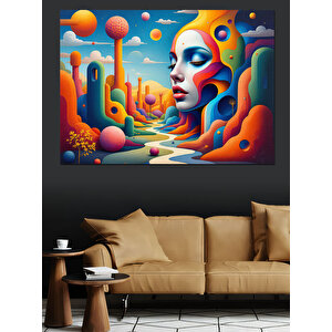 Renkli Soyut Kadın Yüzü Dekoratif Kanvas - Mdf Ahşap Tablo