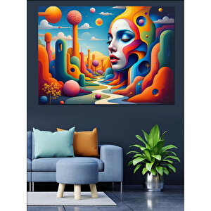 Renkli Soyut Kadın Yüzü Dekoratif Kanvas - Mdf Ahşap Tablo