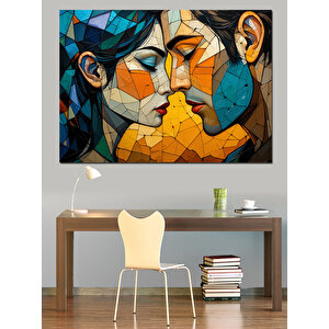 Soyut Öpüşen Yüzler Kompozisyonu Dekoratif Kanvas - Mdf Ahşap Tablo