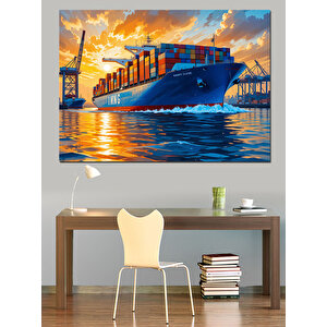 Yük Gemisi Deniz Üstünde Dekoratif Kanvas - Mdf Ahşap Tablo 50x70 cm