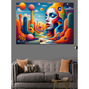 Renkli Soyut Kadın Yüzü Dekoratif Kanvas - Mdf Ahşap Tablo 100x140 cm