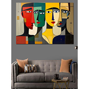 Soyut Renkli Yüz Kompozisyonu Dekoratif Kanvas - Mdf Ahşap Tablo 25x35 cm