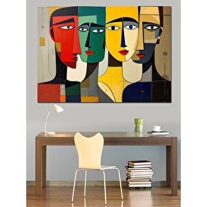 Soyut Renkli Yüz Kompozisyonu Dekoratif Kanvas - Mdf Ahşap Tablo 25x35 cm