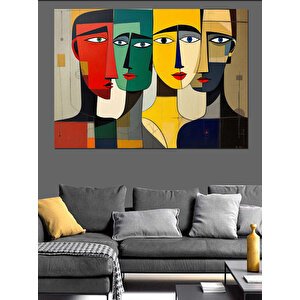 Soyut Renkli Yüz Kompozisyonu Dekoratif Kanvas - Mdf Ahşap Tablo 25x35 cm