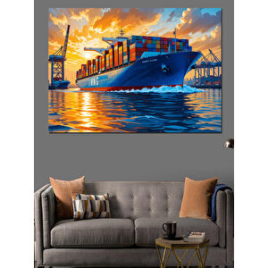 Yük Gemisi Deniz Üstünde Dekoratif Kanvas - Mdf Ahşap Tablo 35x50 cm