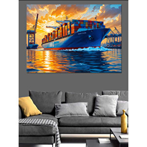 Yük Gemisi Deniz Üstünde Dekoratif Kanvas - Mdf Ahşap Tablo 35x50 cm