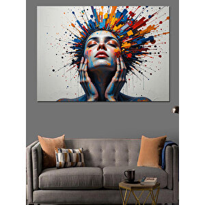 Patlayan Renklerle Kadın Yüzü Dekoratif Kanvas - Mdf Ahşap Tablo 50x70 cm