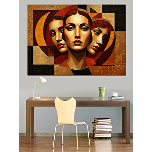 Soyut Yüzlü Kadın Portresi Dekoratif Kanvas - Mdf Ahşap Tablo 100x140 cm