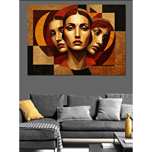Soyut Yüzlü Kadın Portresi Dekoratif Kanvas - Mdf Ahşap Tablo 100x140 cm