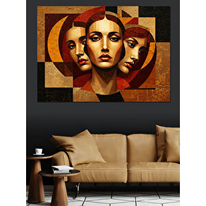 Soyut Yüzlü Kadın Portresi Dekoratif Kanvas - Mdf Ahşap Tablo 100x140 cm