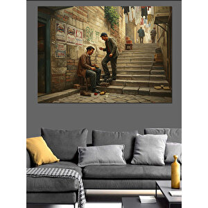 Sokaklarda Ayakkabı Boyacısı Dekoratif Kanvas - Mdf Ahşap Tablo 50x70 cm