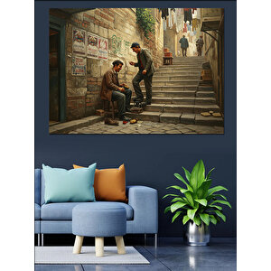 Sokaklarda Ayakkabı Boyacısı Dekoratif Kanvas - Mdf Ahşap Tablo