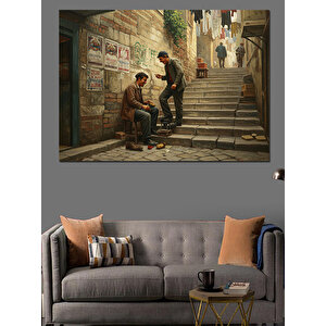 Sokaklarda Ayakkabı Boyacısı Dekoratif Kanvas - Mdf Ahşap Tablo