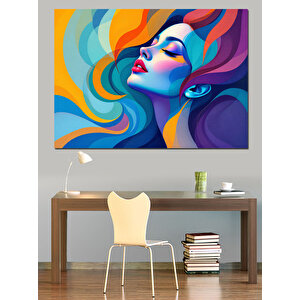 Soyut Renkli Kadın Yüzü Dekoratif Kanvas - Mdf Ahşap Tablo 100x140 cm