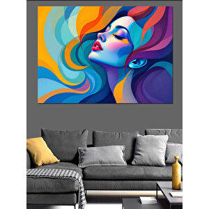 Soyut Renkli Kadın Yüzü Dekoratif Kanvas - Mdf Ahşap Tablo 100x140 cm