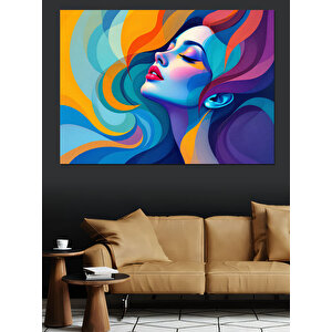 Soyut Renkli Kadın Yüzü Dekoratif Kanvas - Mdf Ahşap Tablo 100x140 cm