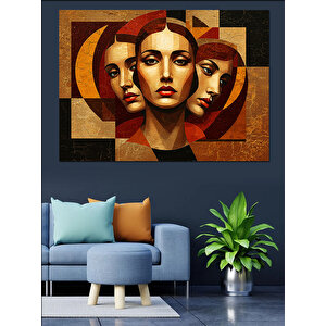 Soyut Yüzlü Kadın Portresi Dekoratif Kanvas - Mdf Ahşap Tablo