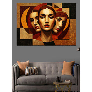 Soyut Yüzlü Kadın Portresi Dekoratif Kanvas - Mdf Ahşap Tablo