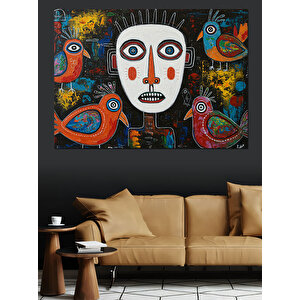 Yüzü Maskeli Renkli Desen Dekoratif Kanvas - Mdf Ahşap Tablo