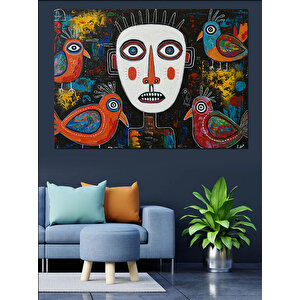 Yüzü Maskeli Renkli Desen Dekoratif Kanvas - Mdf Ahşap Tablo