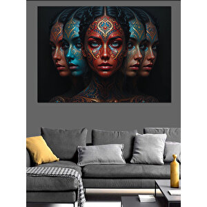 Fütüristik Yüzlü Kadınlar Kompozisyonu Dekoratif Kanvas - Mdf Ahşap Tablo