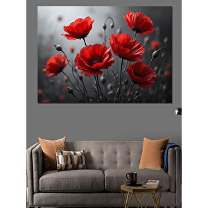 Kırmızı Gelincik Tarlası Arka Dekoratif Kanvas - Mdf Ahşap Tablo 50x70 cm