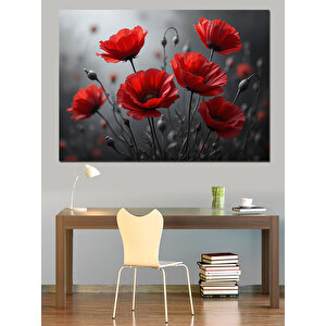 Kırmızı Gelincik Tarlası Arka Dekoratif Kanvas - Mdf Ahşap Tablo 50x70 cm
