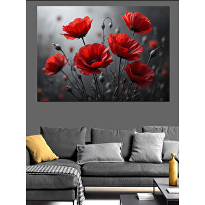 Kırmızı Gelincik Tarlası Arka Dekoratif Kanvas - Mdf Ahşap Tablo 50x70 cm