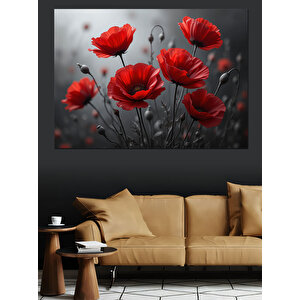 Kırmızı Gelincik Tarlası Arka Dekoratif Kanvas - Mdf Ahşap Tablo
