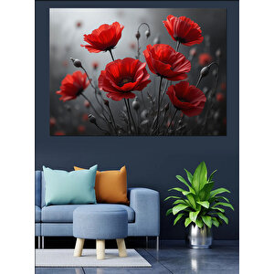 Kırmızı Gelincik Tarlası Arka Dekoratif Kanvas - Mdf Ahşap Tablo