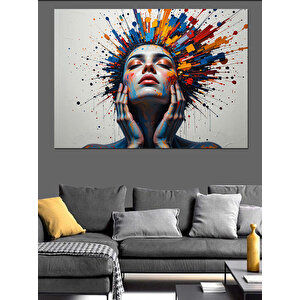 Patlayan Renklerle Kadın Yüzü Dekoratif Kanvas - Mdf Ahşap Tablo