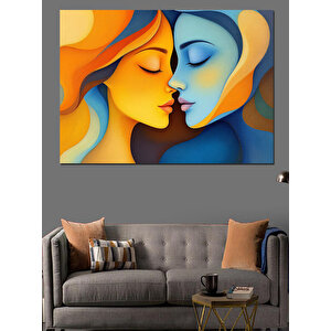 Sarı Mavi Soyut Yüzler Dekoratif Kanvas - Mdf Ahşap Tablo 50x70 cm