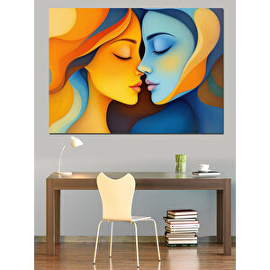Sarı Mavi Soyut Yüzler Dekoratif Kanvas - Mdf Ahşap Tablo 50x70 cm