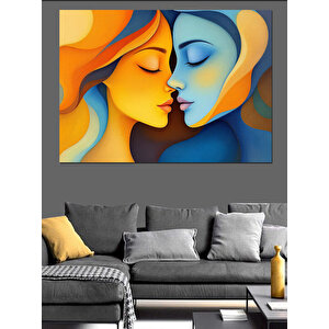 Sarı Mavi Soyut Yüzler Dekoratif Kanvas - Mdf Ahşap Tablo 50x70 cm