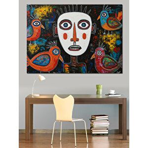Yüzü Maskeli Renkli Desen Dekoratif Kanvas - Mdf Ahşap Tablo 50x70 cm