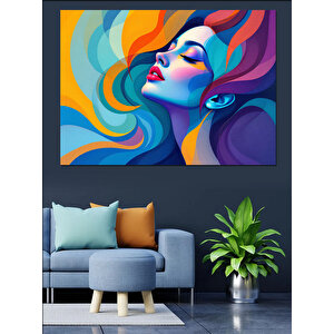 Soyut Renkli Kadın Yüzü Dekoratif Kanvas - Mdf Ahşap Tablo